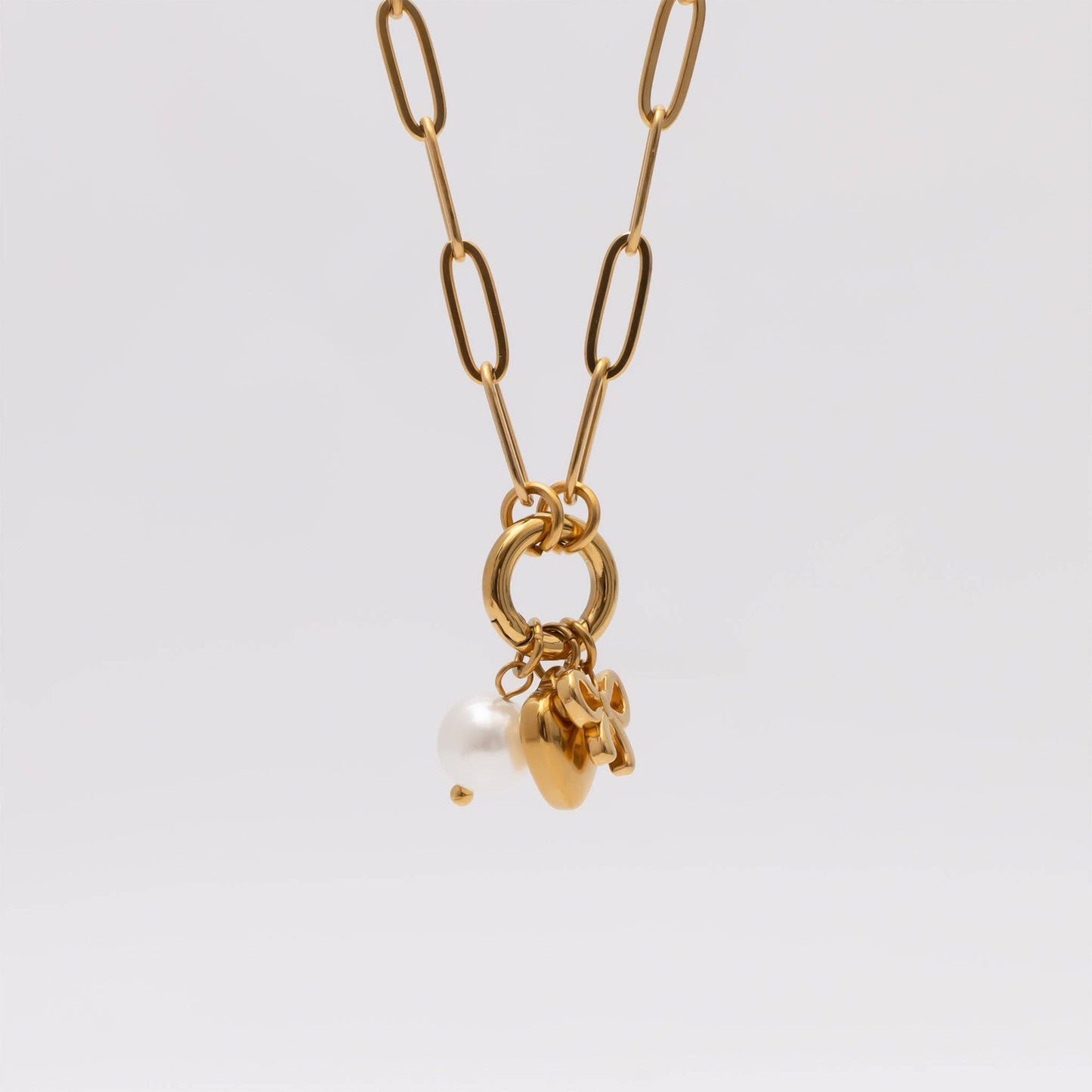 18K Gold Stainless Steel Bow Charm Holder Necklace Gift Set: Gold