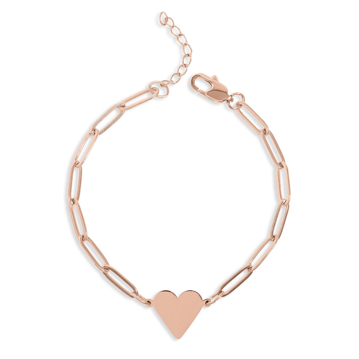 18K PVD Coated Stainless Steel Paperclip Heart Bracelet: Gold / 7+1"