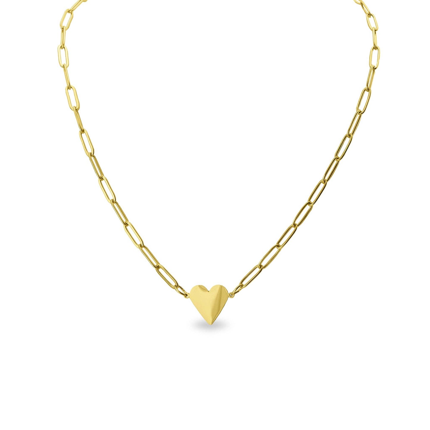 Stainless Steel Gold Heart Paperclip Necklace for Engraving: Gold