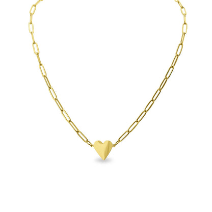Stainless Steel Gold Heart Paperclip Necklace for Engraving: Gold