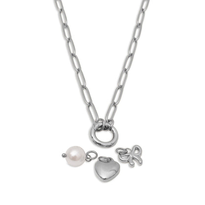 18K Gold Stainless Steel Bow Charm Holder Necklace Gift Set: Stainless