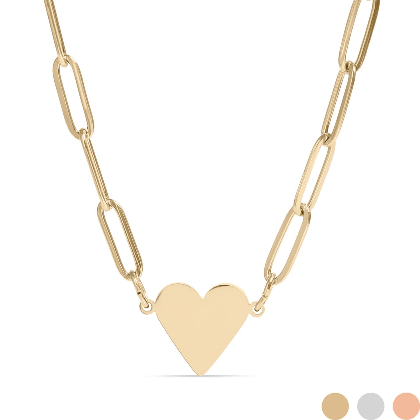 Stainless Steel Gold Heart Paperclip Necklace for Engraving: Gold