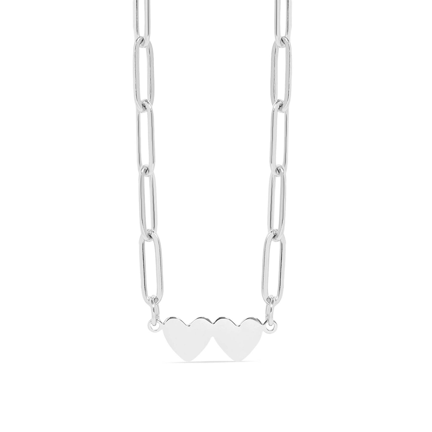 Stainless Steel Engravable 2 Heart Paperclip Necklace: Stainless Steel