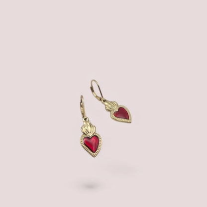 Sacred Heart - Dangle Earrings - Red
