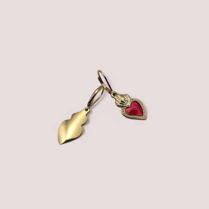 Sacred Heart - Dangle Earrings - Red