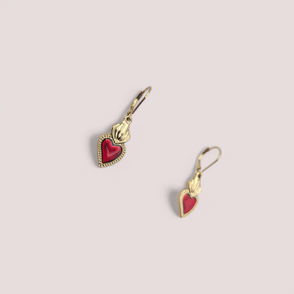 Sacred Heart - Dangle Earrings - Red