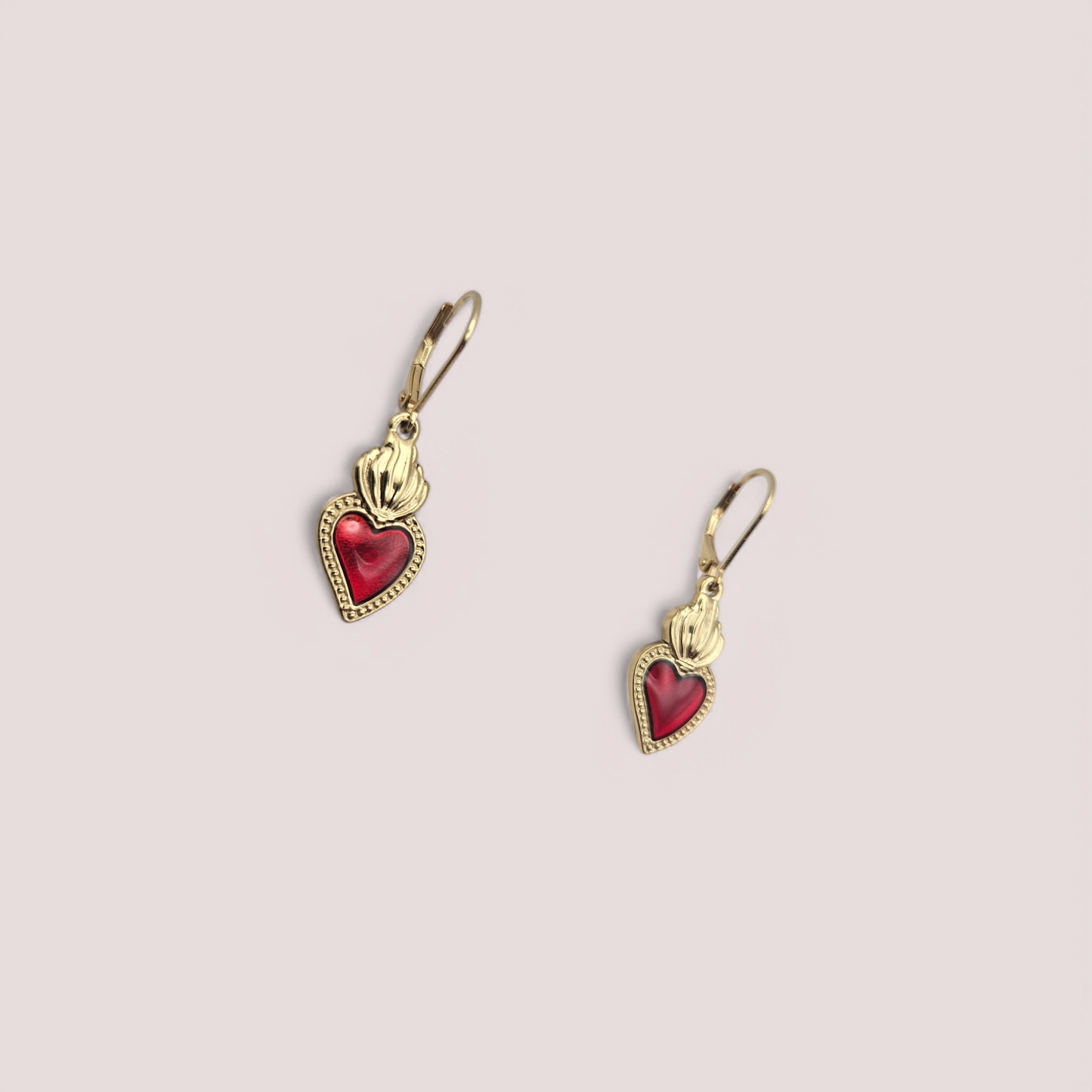 Sacred Heart - Dangle Earrings - Red