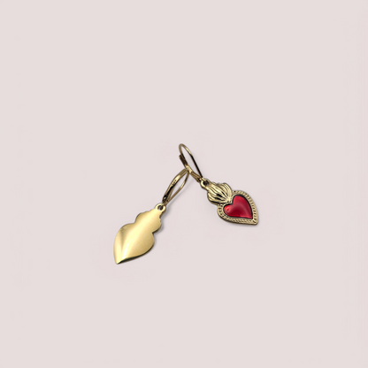Sacred Heart - Dangle Earrings - Red