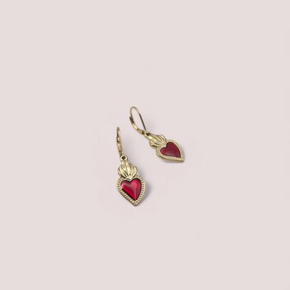 Sacred Heart - Dangle Earrings - Red