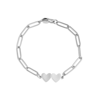 Stainless Steel Engravable 2 Heart Paperclip Bracelet: Stainless Steel