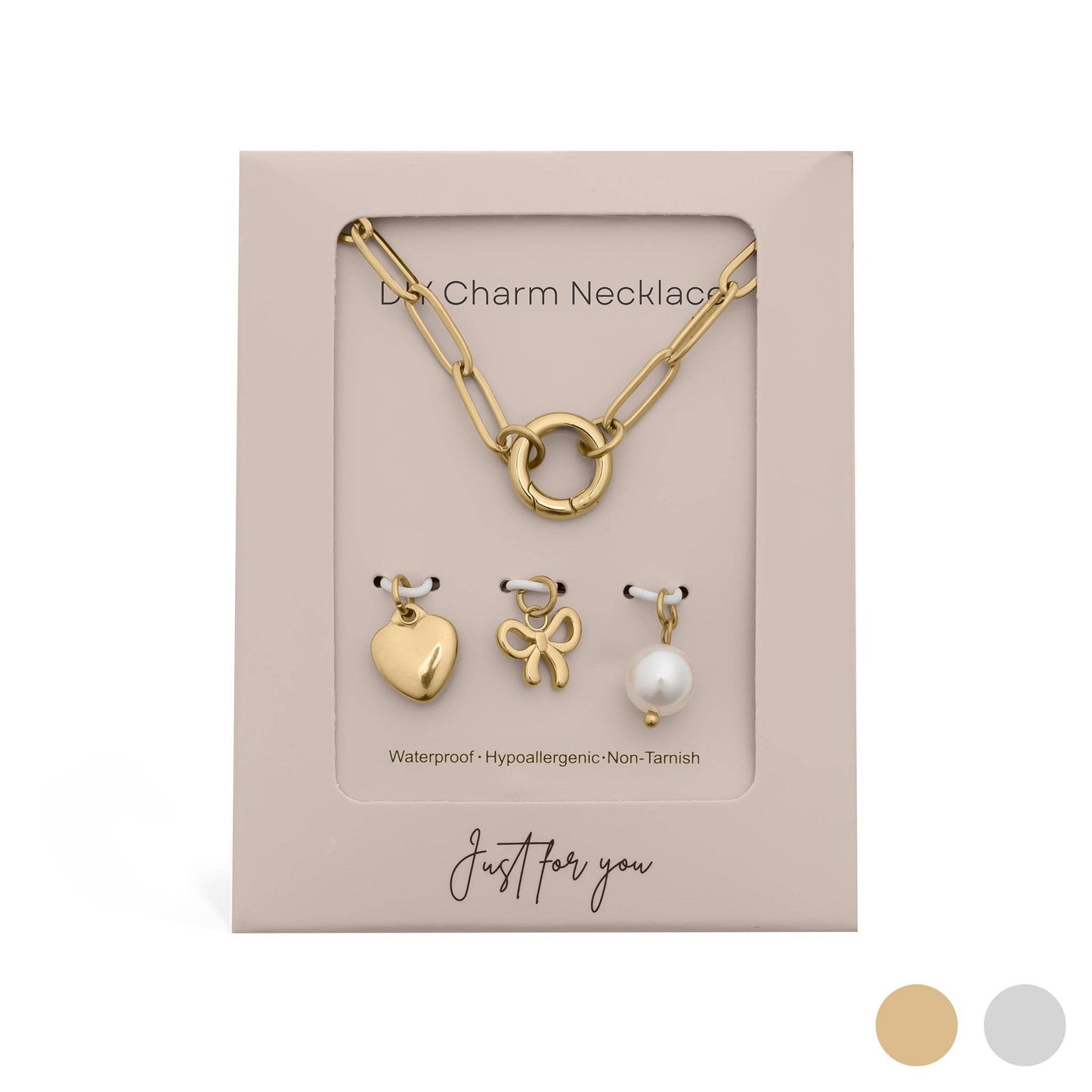 18K Gold Stainless Steel Bow Charm Holder Necklace Gift Set: Gold