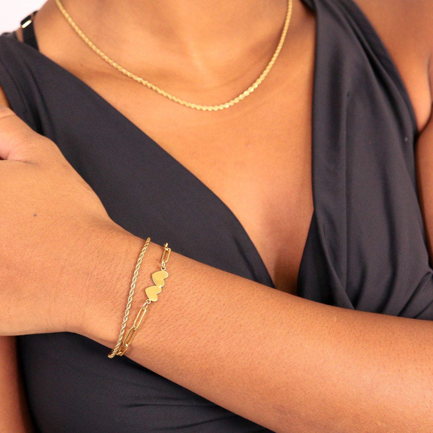 Stainless Steel Engravable 2 Heart Paperclip Bracelet: Stainless Steel