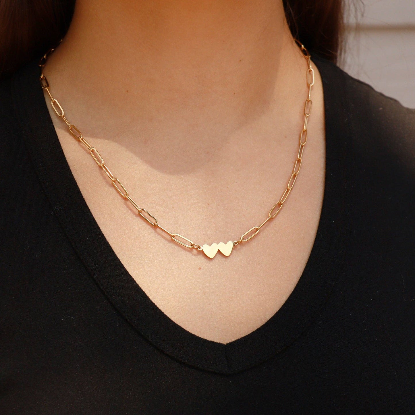 Stainless Steel Engravable 2 Heart Paperclip Necklace: Stainless Steel