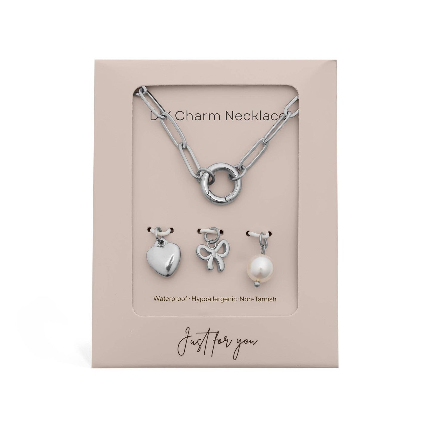 18K Gold Stainless Steel Bow Charm Holder Necklace Gift Set: Gold
