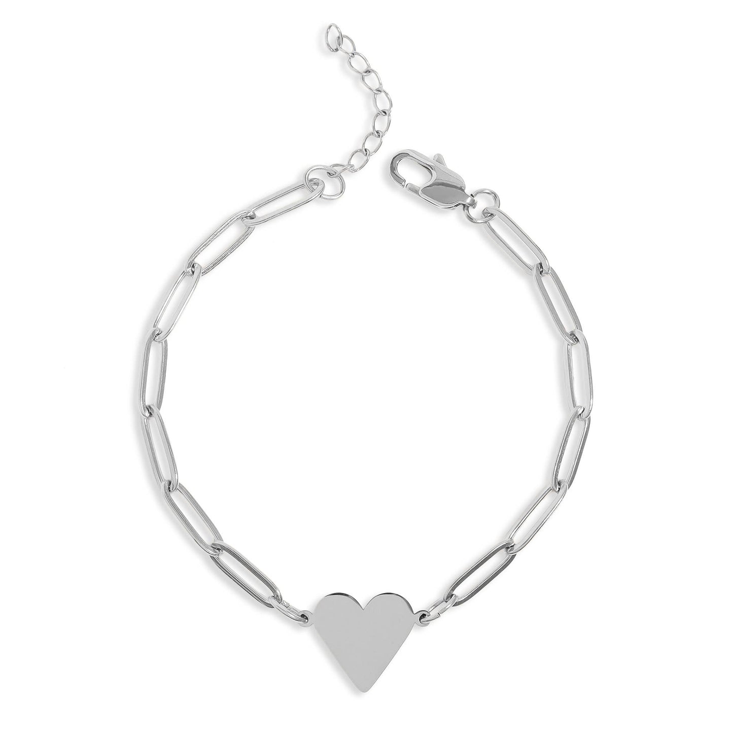 18K PVD Coated Stainless Steel Paperclip Heart Bracelet: Gold / 7+1"