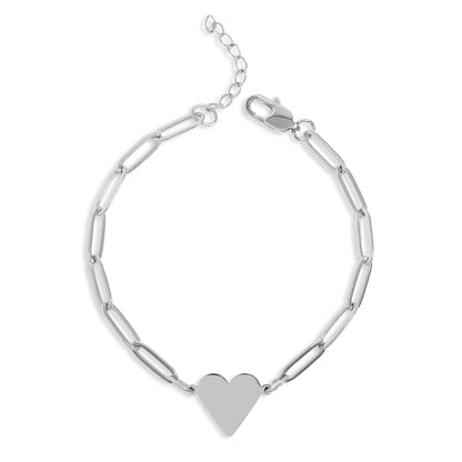 18K PVD Coated Stainless Steel Paperclip Heart Bracelet: Gold / 7+1"