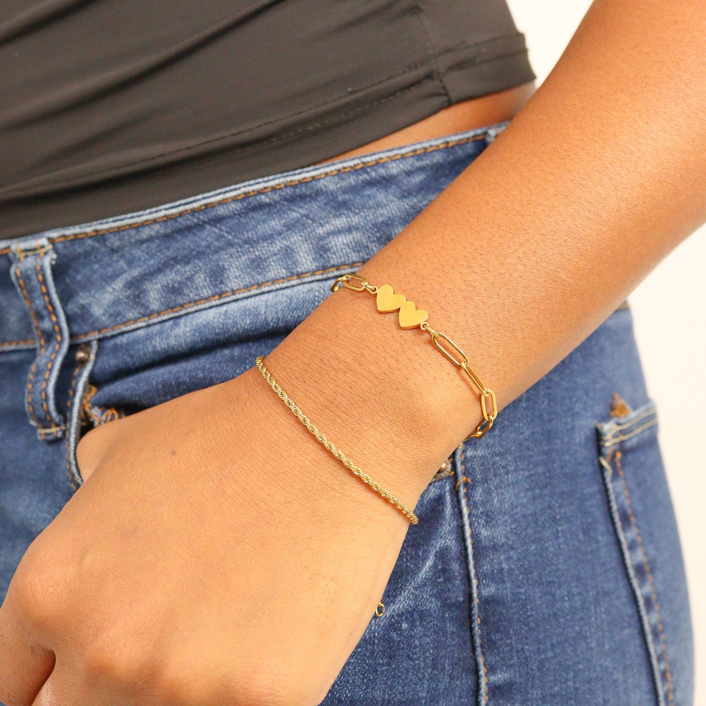 Stainless Steel Engravable 2 Heart Paperclip Bracelet: Stainless Steel