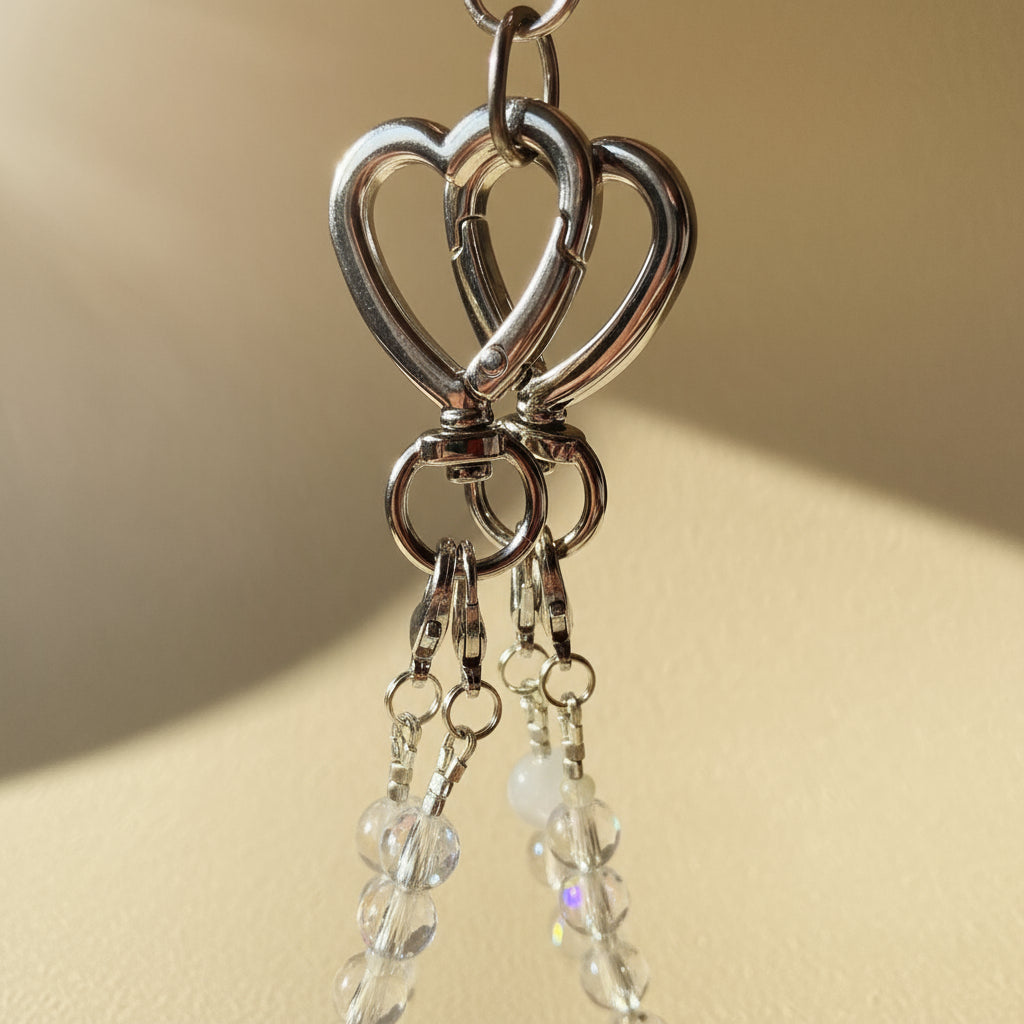 Metal Heart & Bedazzled Beads Bag Charm - Pink & Yellow