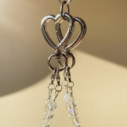 Metal Heart & Bedazzled Beads Bag Charm - Pink & Yellow