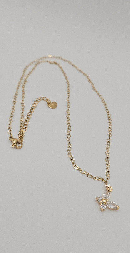 Butterfly Pendant & Heart Chained Necklace