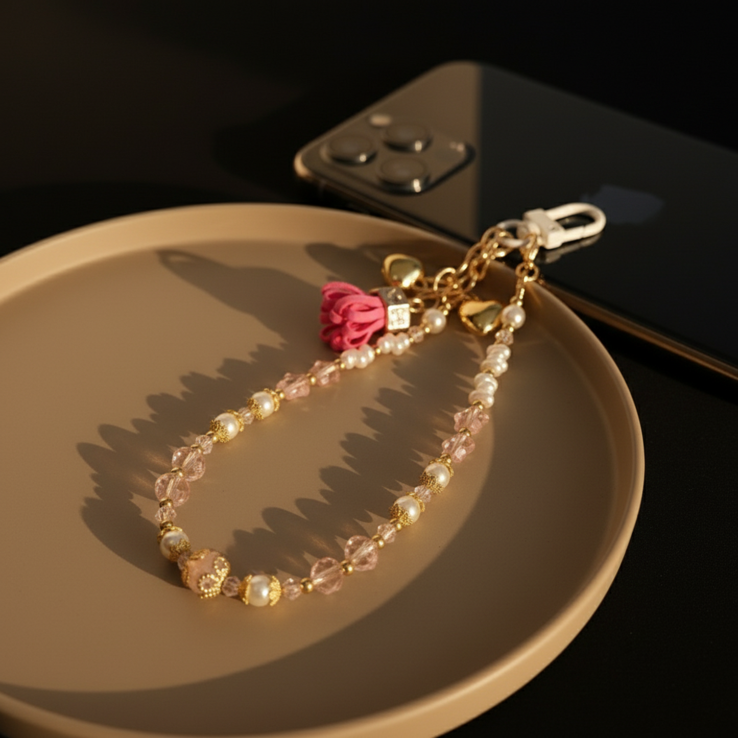Dainty Phone Wristlet - Glass Stars, Pearls and Cute Dangle Accessory