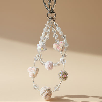Metal Heart & Bedazzled Beads Bag Charm - Pink & Yellow