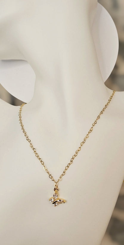 Butterfly Pendant & Heart Chained Necklace