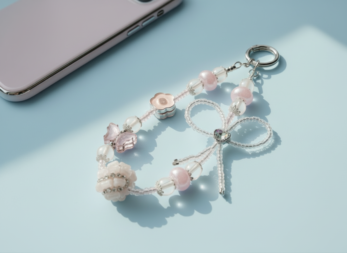 Flower and Butterfly Accessory Charm - Pink
