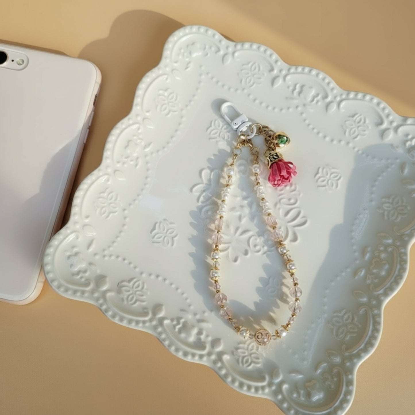 Dainty Phone Wristlet - Glass Stars, Pearls and Cute Dangle Accessory
