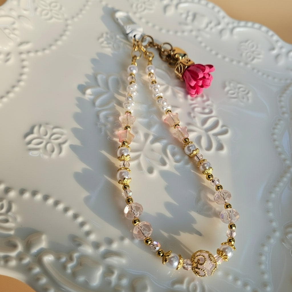 Dainty Phone Wristlet - Glass Stars, Pearls and Cute Dangle Accessory