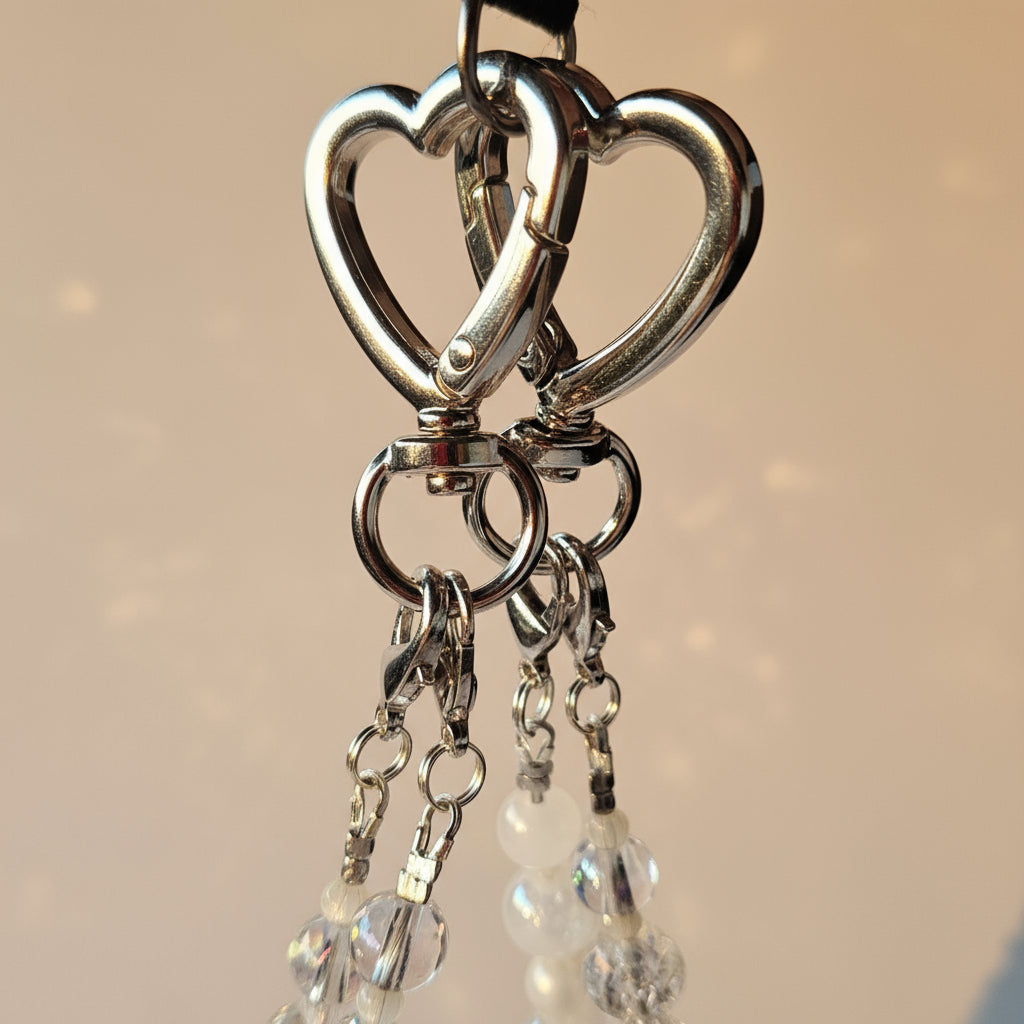 Metal Heart & Bedazzled Beads Bag Charm - Pink & Yellow