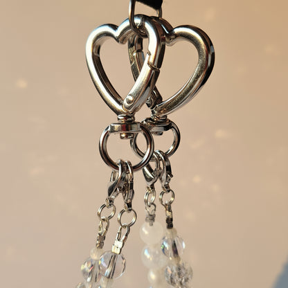 Metal Heart & Bedazzled Beads Bag Charm - Pink & Yellow
